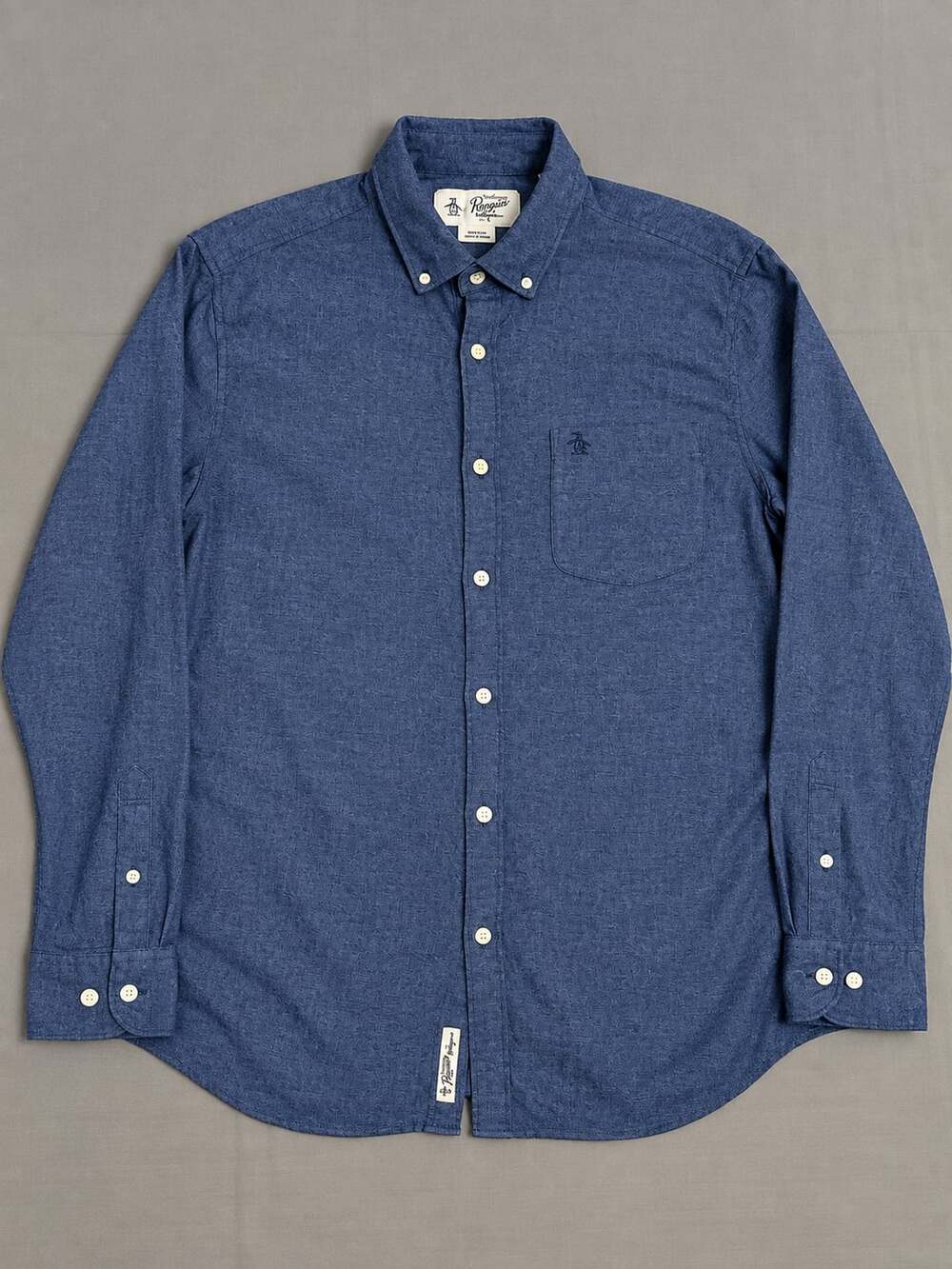 Original Penguin Mens Blue Textured Long Sleeve Button Down Shirt Size Large